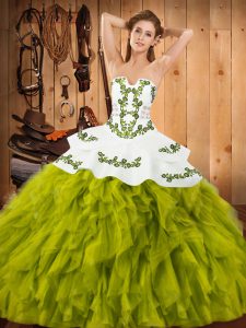 Gorgeous Olive Green Strapless Lace Up Embroidery and Ruffles Quinceanera Dress Sleeveless