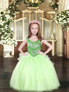 New Arrival Apple Green Lace Up Scoop Beading Little Girl Pageant Dress Organza Sleeveless