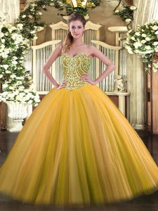 Gold Sleeveless Beading Floor Length Quinceanera Dresses