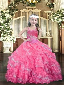 Floor Length Ball Gowns Sleeveless Hot Pink Pageant Dress Toddler Lace Up