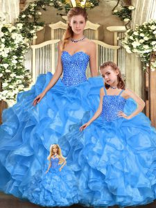 Most Popular Sweetheart Sleeveless Organza Quinceanera Gown Beading and Ruffles Lace Up