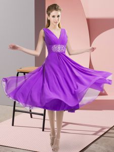 Free and Easy Purple Sleeveless Beading Knee Length Damas Dress