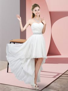 Sleeveless High Low Beading Lace Up Damas Dress with White