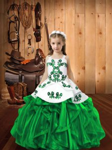 Popular Sleeveless Embroidery and Ruffles Lace Up Little Girls Pageant Dress