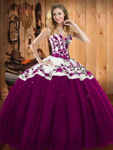 Custom Made Sleeveless Lace Up Floor Length Embroidery Quince Ball Gowns
