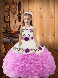 Elegant Embroidery and Ruffles Pageant Dress for Womens Lilac Lace Up Sleeveless Floor Length