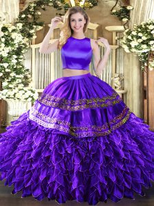 Floor Length Purple Quinceanera Dresses High-neck Sleeveless Criss Cross