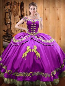 Eggplant Purple Quinceanera Gown Sweet 16 and Quinceanera with Beading and Embroidery Off The Shoulder Sleeveless Lace Up