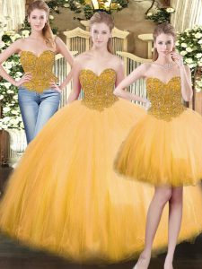 Hot Sale Sleeveless Lace Up Floor Length Beading 15 Quinceanera Dress