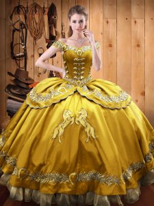 Gold Sleeveless Beading and Embroidery Floor Length 15th Birthday Dress