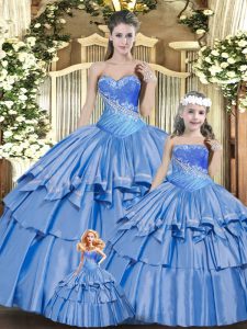 Dynamic Baby Blue Organza Lace Up Sweetheart Sleeveless Floor Length Vestidos de Quinceanera Beading and Ruffles