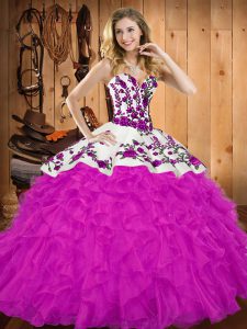 Ball Gowns Sweet 16 Quinceanera Dress Fuchsia Sweetheart Tulle Sleeveless Floor Length Lace Up