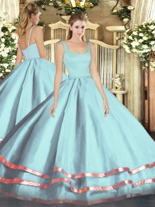 Fashionable Floor Length Ball Gowns Sleeveless Light Blue Sweet 16 Dress Zipper