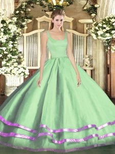 Apple Green Zipper Straps Ruffled Layers Ball Gown Prom Dress Tulle Sleeveless