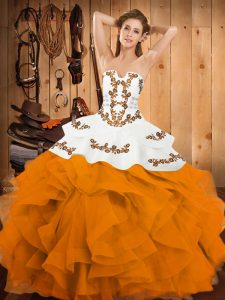 Fashionable Sleeveless Floor Length Embroidery and Ruffles Lace Up Sweet 16 Dresses with Gold