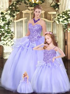 Lavender Tulle Lace Up Quinceanera Gowns Sleeveless Floor Length Beading