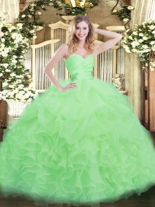 Fancy Apple Green Ball Gown Prom Dress Military Ball and Sweet 16 and Quinceanera with Beading and Ruffles Sweetheart Sleeveless Lace Up