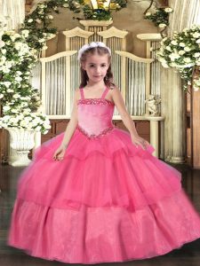Straps Sleeveless Lace Up Little Girl Pageant Dress Hot Pink Organza