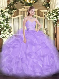 Superior Sweetheart Sleeveless Sweet 16 Dress Floor Length Beading and Ruffles Lavender Organza