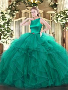 Deluxe Ball Gowns Sweet 16 Quinceanera Dress Turquoise Scoop Organza Sleeveless Floor Length Clasp Handle