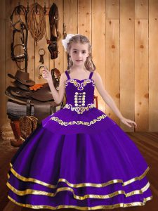Great Sleeveless Organza Floor Length Lace Up Custom Made Pageant Dress in Purple with Embroidery and Ruffled Layers