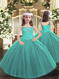 On Sale Floor Length Ball Gowns Sleeveless Teal Glitz Pageant Dress Lace Up