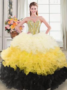 Deluxe Organza Sweetheart Sleeveless Zipper Beading and Ruffles 15 Quinceanera Dress in Multi-color
