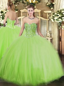 Colorful Yellow Green Ball Gowns Tulle Sweetheart Sleeveless Beading Floor Length Lace Up Quinceanera Dress