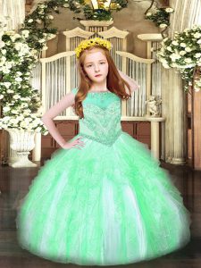 Cute Apple Green Sleeveless Beading and Ruffles Floor Length Girls Pageant Dresses