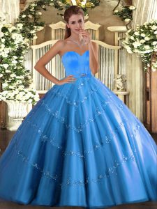 Sweetheart Sleeveless Lace Up Quinceanera Gown Baby Blue Tulle