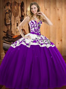 Classical Eggplant Purple Lace Up Quinceanera Gown Embroidery Sleeveless Floor Length