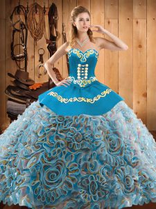 Attractive Multi-color Quince Ball Gowns Military Ball and Sweet 16 and Quinceanera with Embroidery Sweetheart Sleeveless Sweep Train Lace Up
