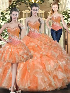Beading and Ruffles Quinceanera Gown Orange Red Lace Up Sleeveless Floor Length