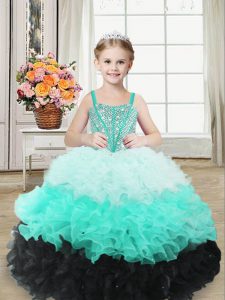 Multi-color Organza Lace Up Straps Sleeveless Floor Length Pageant Dress for Teens Beading and Ruffles
