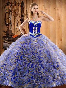 Superior Multi-color 15th Birthday Dress Military Ball and Sweet 16 and Quinceanera with Embroidery Sweetheart Sleeveless Sweep Train Lace Up