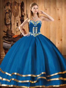 Luxurious Blue Sleeveless Embroidery Floor Length 15 Quinceanera Dress