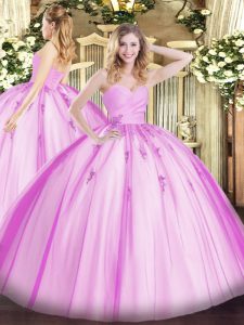 Lilac Sweetheart Lace Up Beading and Appliques Quinceanera Dress Sleeveless