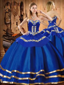 Organza Sweetheart Sleeveless Lace Up Embroidery Sweet 16 Dress in Blue