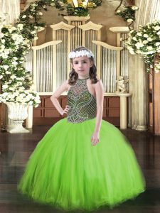 Best Tulle Halter Top Sleeveless Lace Up Beading Little Girls Pageant Dress Wholesale in