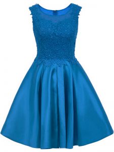 Modest Mini Length Blue Damas Dress Scoop Sleeveless Zipper