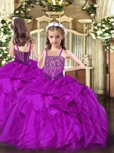 Latest Organza Sleeveless Floor Length Pageant Dress for Girls and Beading and Ruffles