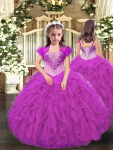Sleeveless Beading and Ruffles Lace Up Little Girls Pageant Dress Wholesale