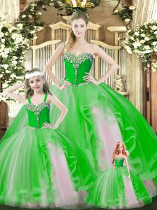Inexpensive Beading and Ruffles Sweet 16 Dress Green Lace Up Sleeveless Floor Length