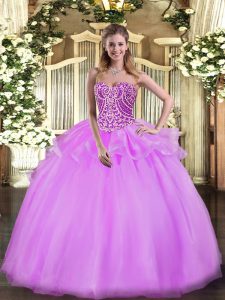 Sumptuous Lilac Sweet 16 Quinceanera Dress Military Ball and Sweet 16 and Quinceanera with Beading and Ruffles Sweetheart Sleeveless Lace Up