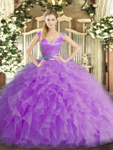 Lilac Organza Zipper Vestidos de Quinceanera Sleeveless Floor Length Ruffles