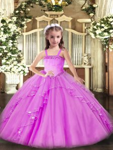 Straps Sleeveless Lace Up Pageant Gowns For Girls Lilac Organza