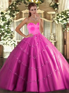Flirting Tulle Sleeveless Floor Length 15 Quinceanera Dress and Beading and Appliques