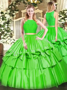 Edgy Tulle Scoop Sleeveless Zipper Ruffled Layers Sweet 16 Dresses in Green