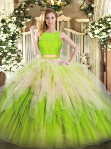 Fabulous Multi-color 15th Birthday Dress Military Ball and Sweet 16 and Quinceanera with Lace and Ruffles Scoop Sleeveless Zipper
