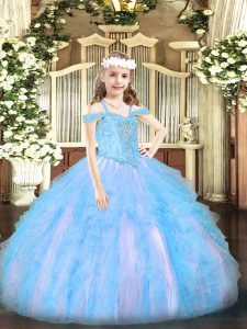 Organza Sleeveless Floor Length Little Girls Pageant Dress and Beading and Ruffles